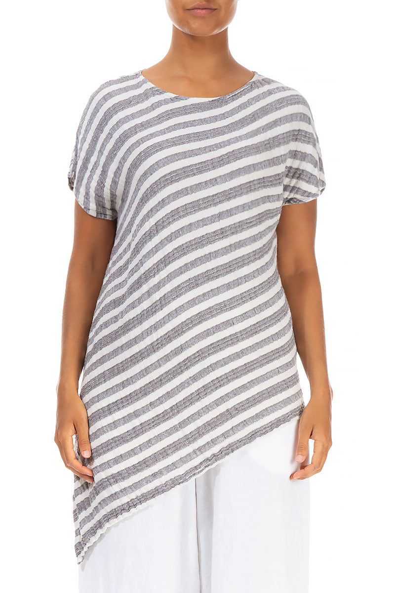 Asymmetric Stripy Textured Linen Tunic 1
