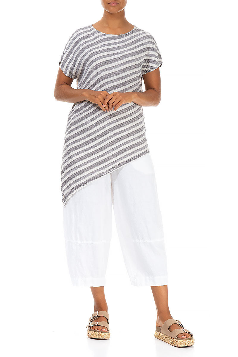 Asymmetric Stripy Textured Linen Tunic 4