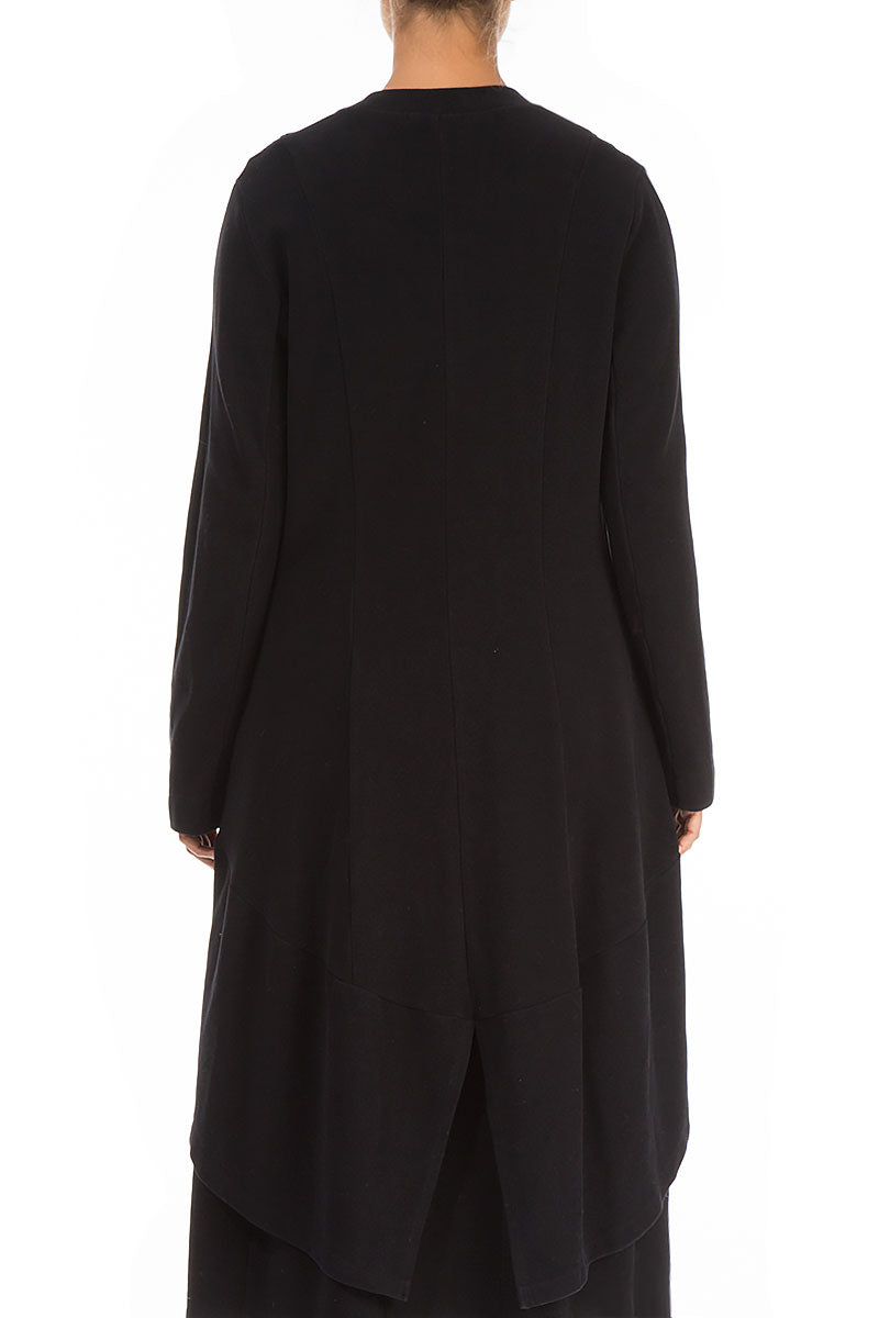 Asymmetrical Black Cotton Jersey Jacket-Coat