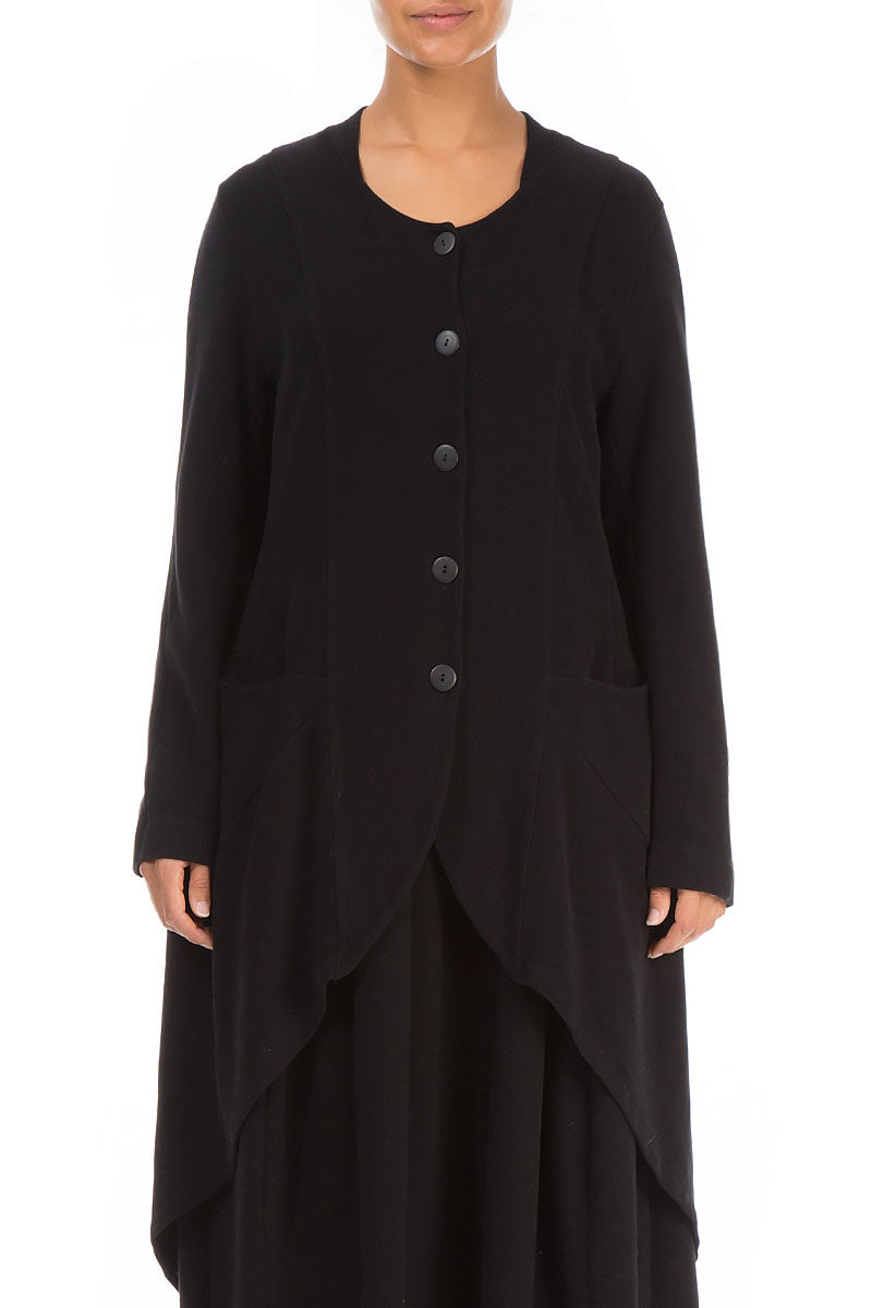Asymmetrical Black Cotton Jersey Jacket-Coat