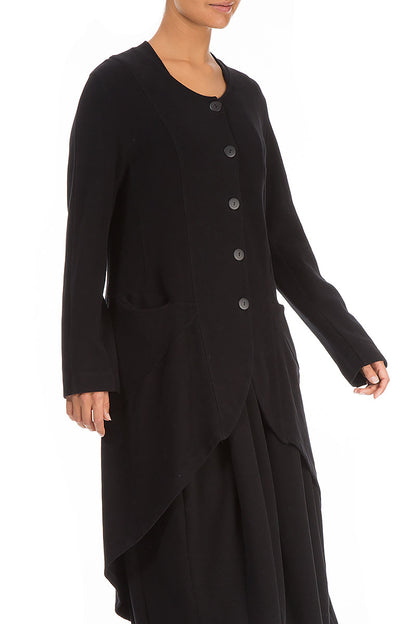 Asymmetrical Black Cotton Jersey Jacket-Coat