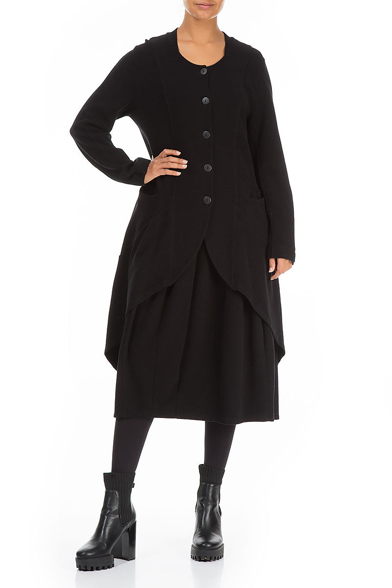 Asymmetrical Black Cotton Jersey Jacket-Coat