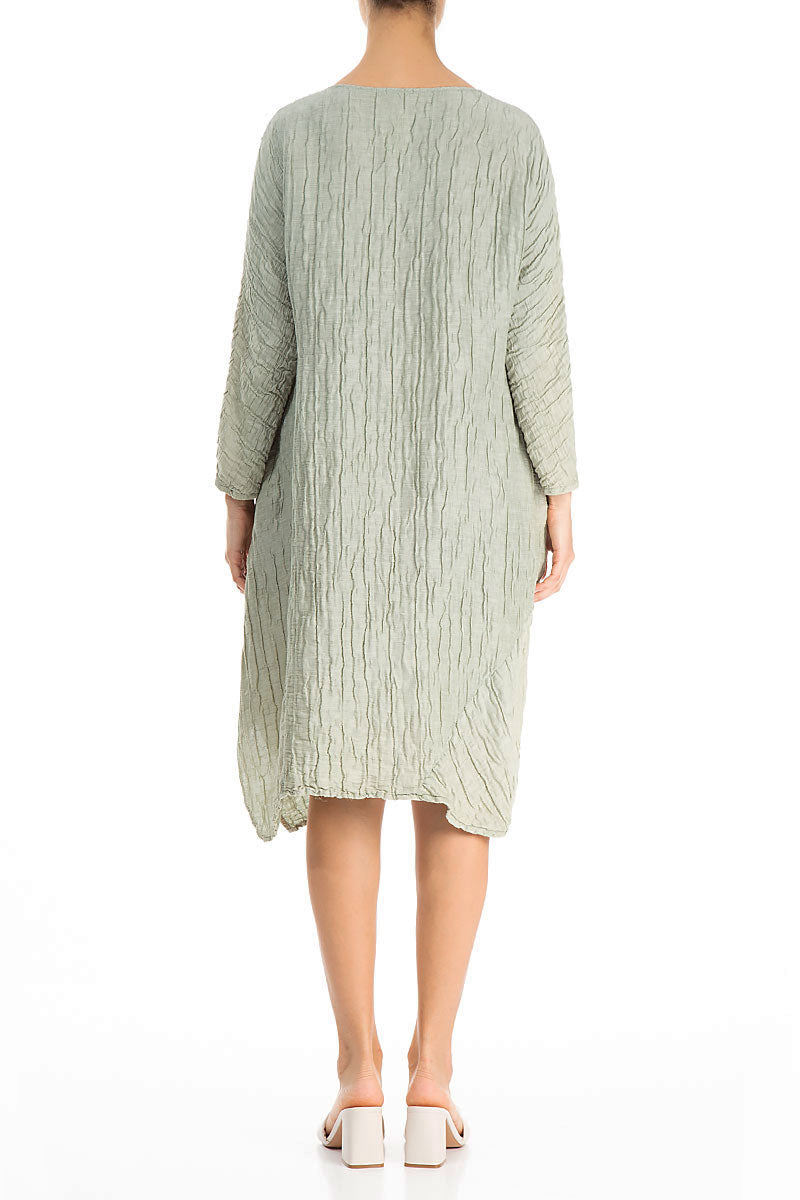 Asymmetrical Crinkled Pistachio Silk Dress 2