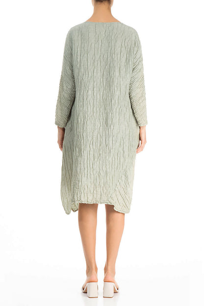 Asymmetrical Crinkled Pistachio Silk Dress 2