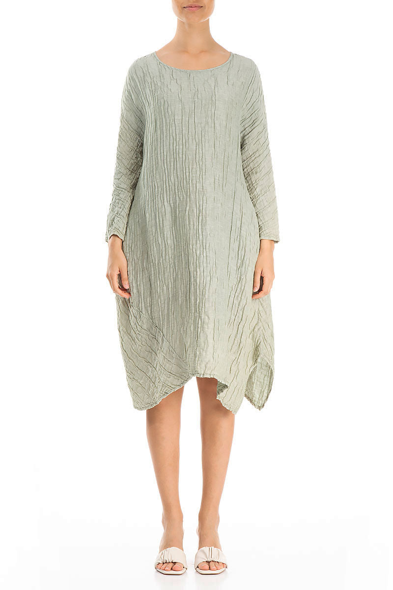 Asymmetrical Crinkled Pistachio Silk Dress 1