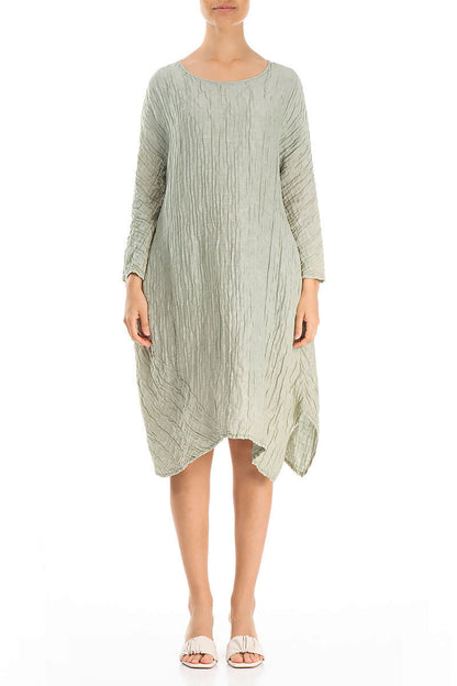 Asymmetrical Crinkled Pistachio Silk Dress 1