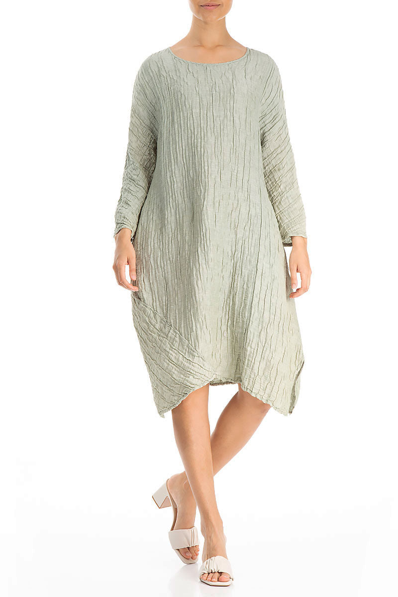 Asymmetrical Crinkled Pistachio Silk Dress 3