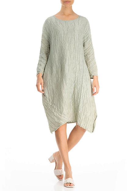 Asymmetrical Crinkled Pistachio Silk Dress 3