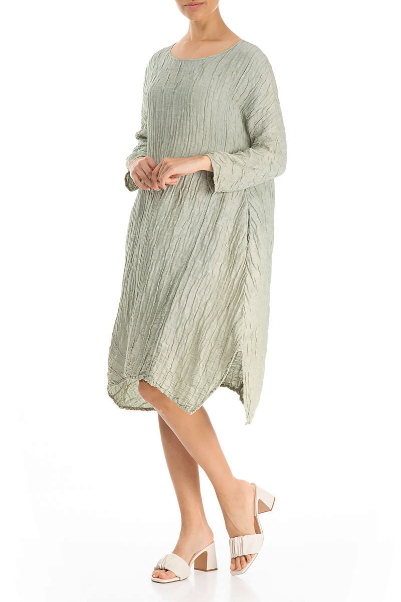 Asymmetrical Crinkled Pistachio Silk Dress 4