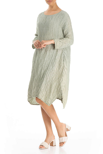 Asymmetrical Crinkled Pistachio Silk Dress 4