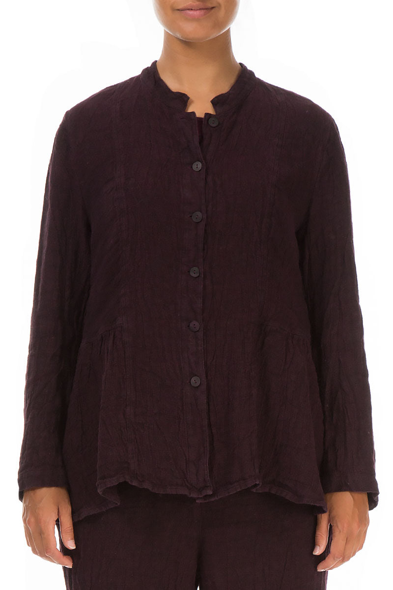 Aubergine Peplum Mélange Linen Jacket