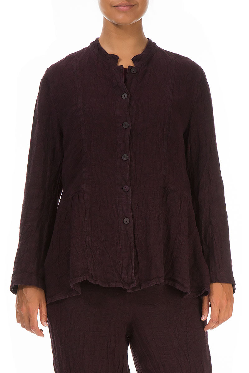 Aubergine Peplum Mélange Linen Jacket