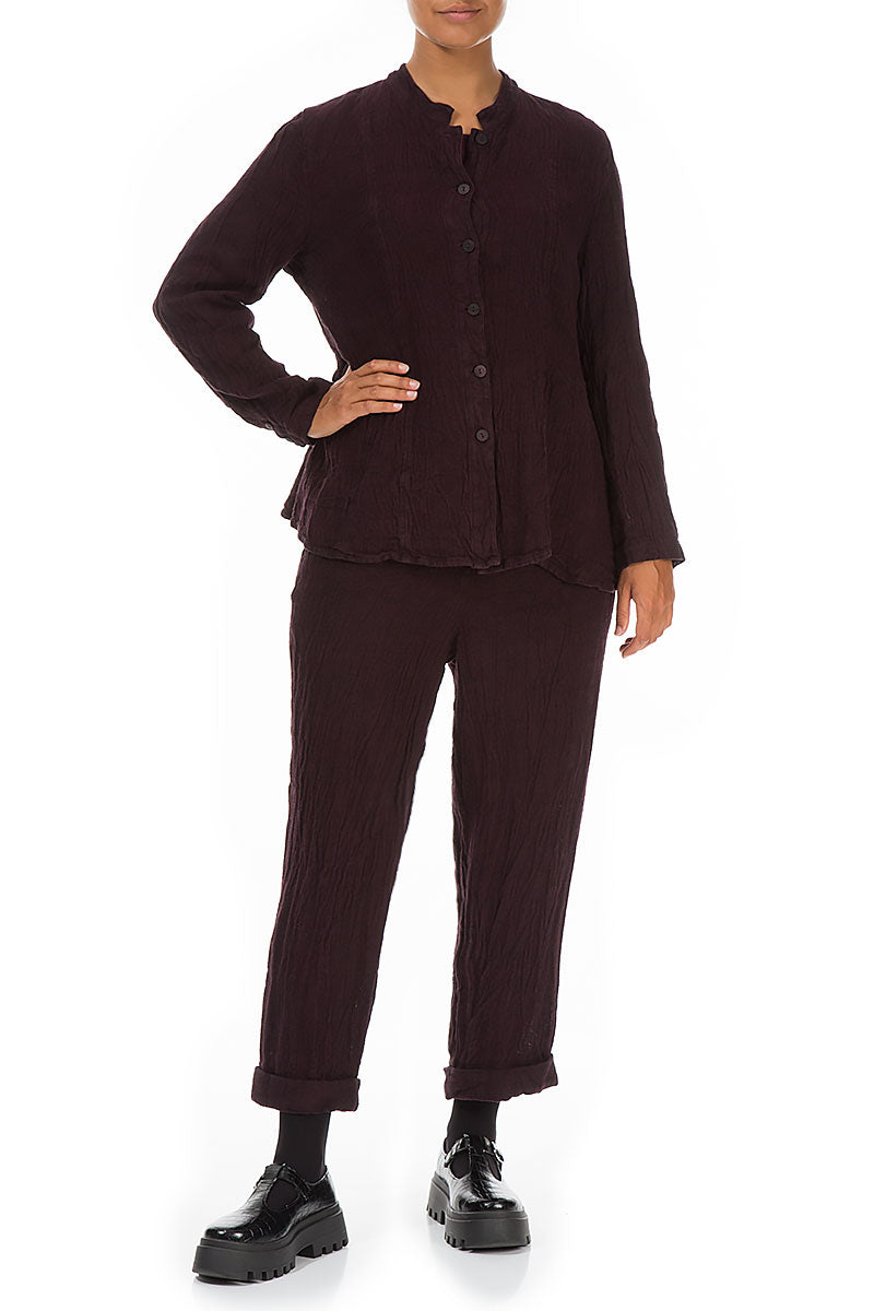 Aubergine Peplum Mélange Linen Jacket