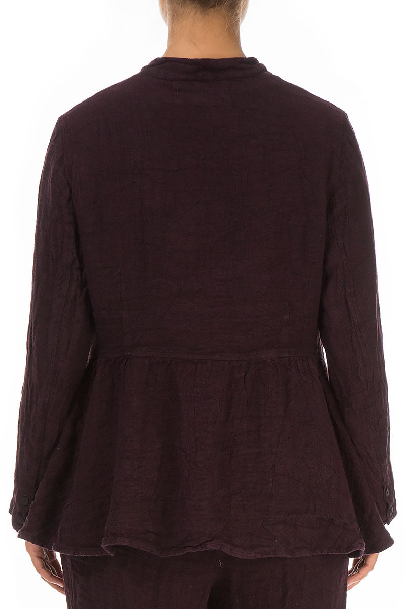 Aubergine Peplum Mélange Linen Jacket