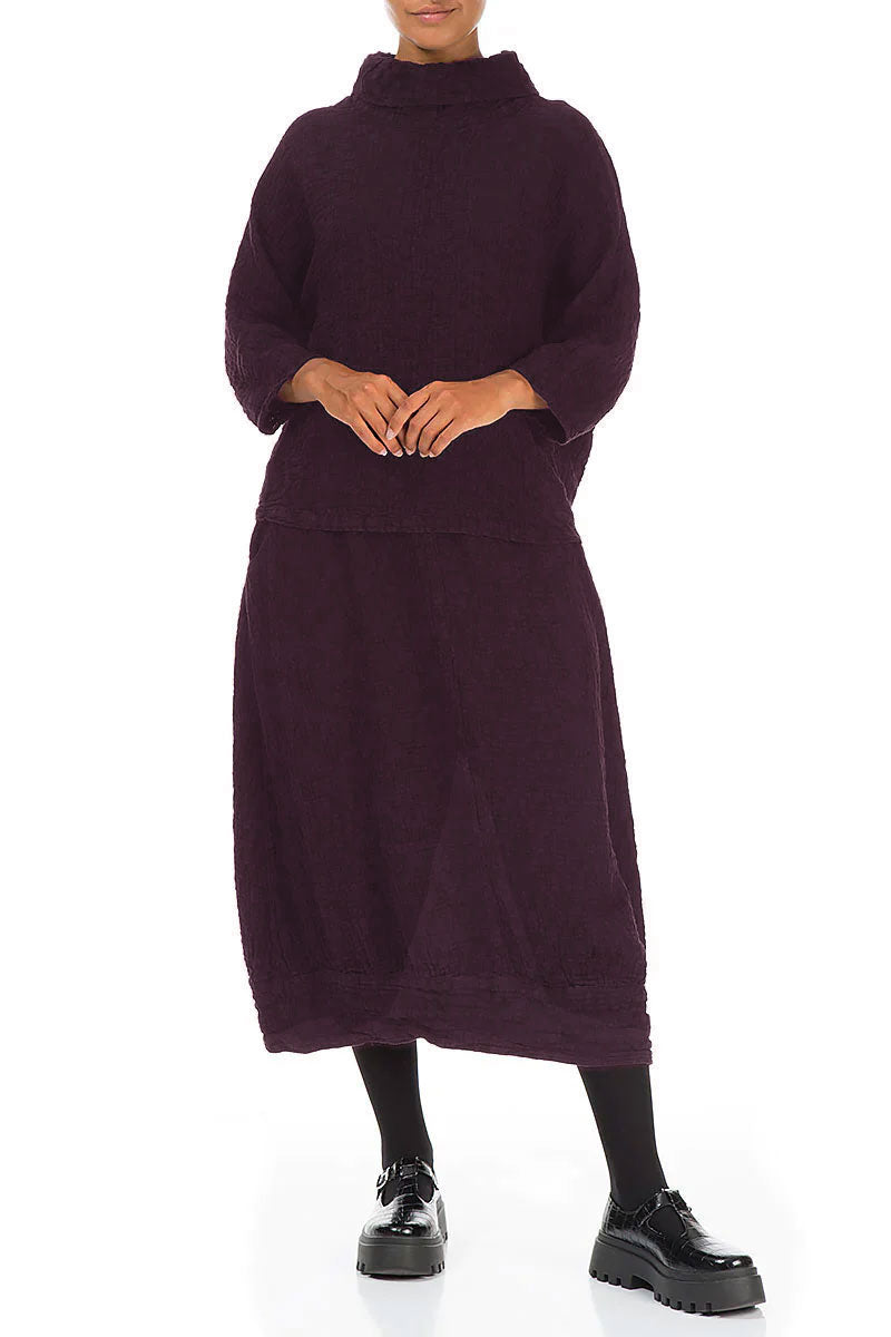 Aubergine Textured Linen Midi Skirt