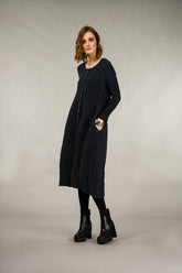 Buttoned Crinkled Midnight Blue Dress 5