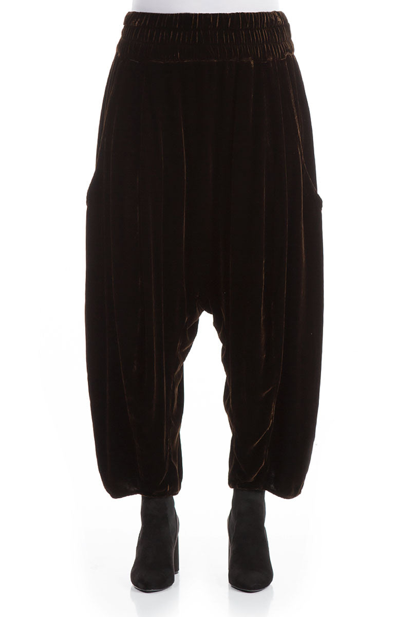 Baggy Loose Brown Silk Velvet Trousers