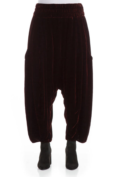 Baggy Loose Burgundy Silk Velvet Trousers