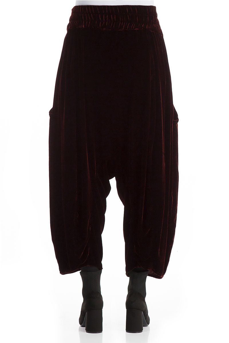 Baggy Loose Burgundy Silk Velvet Trousers