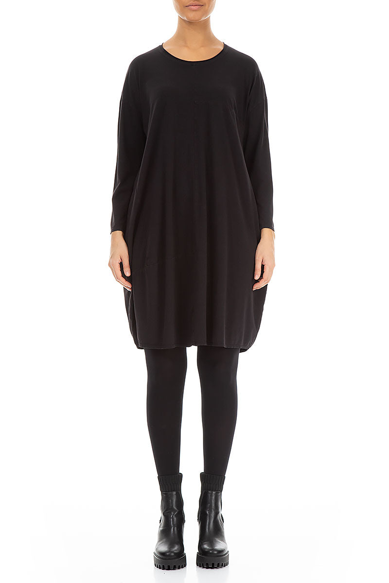 Balloon Black Cotton Midi Dress