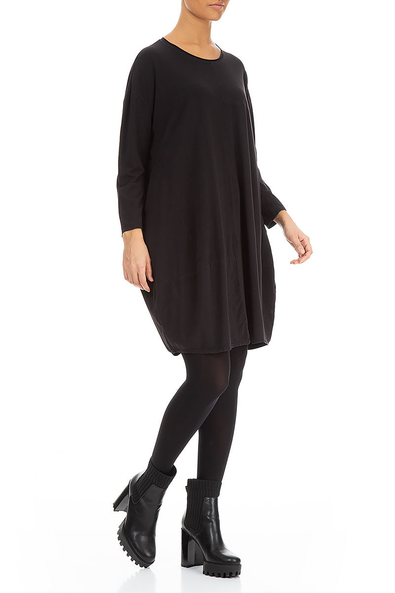 Balloon Black Cotton Midi Dress