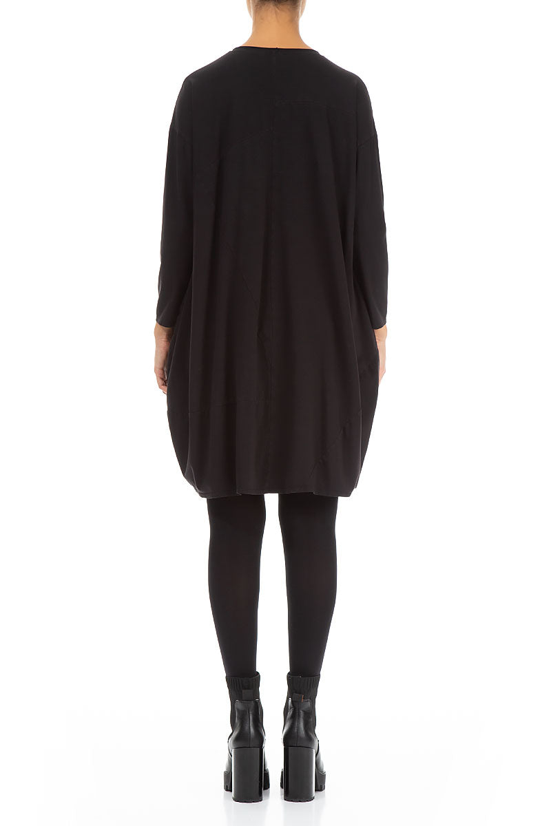 Balloon Black Cotton Midi Dress