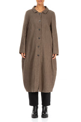 Balloon Collar Pepper Brown Wool Linen Coat 1