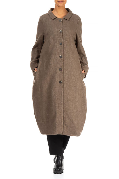Balloon Collar Pepper Brown Wool Linen Coat 3