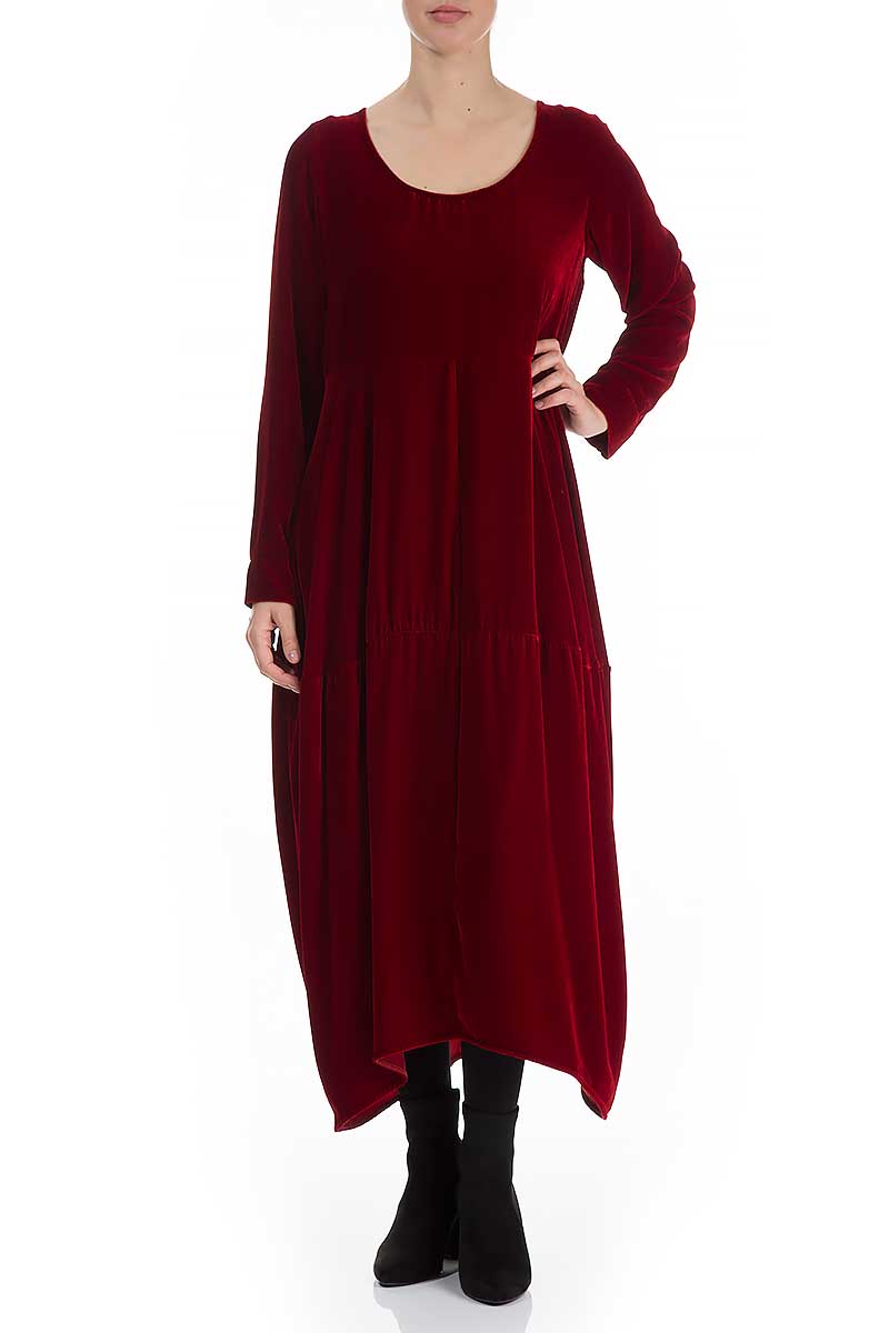 Balloon Dark Red Silk Velvet Dress