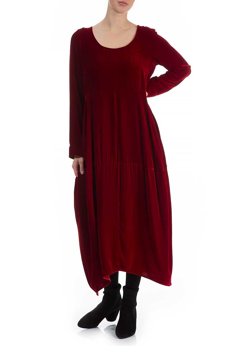 Balloon Dark Red Silk Velvet Dress