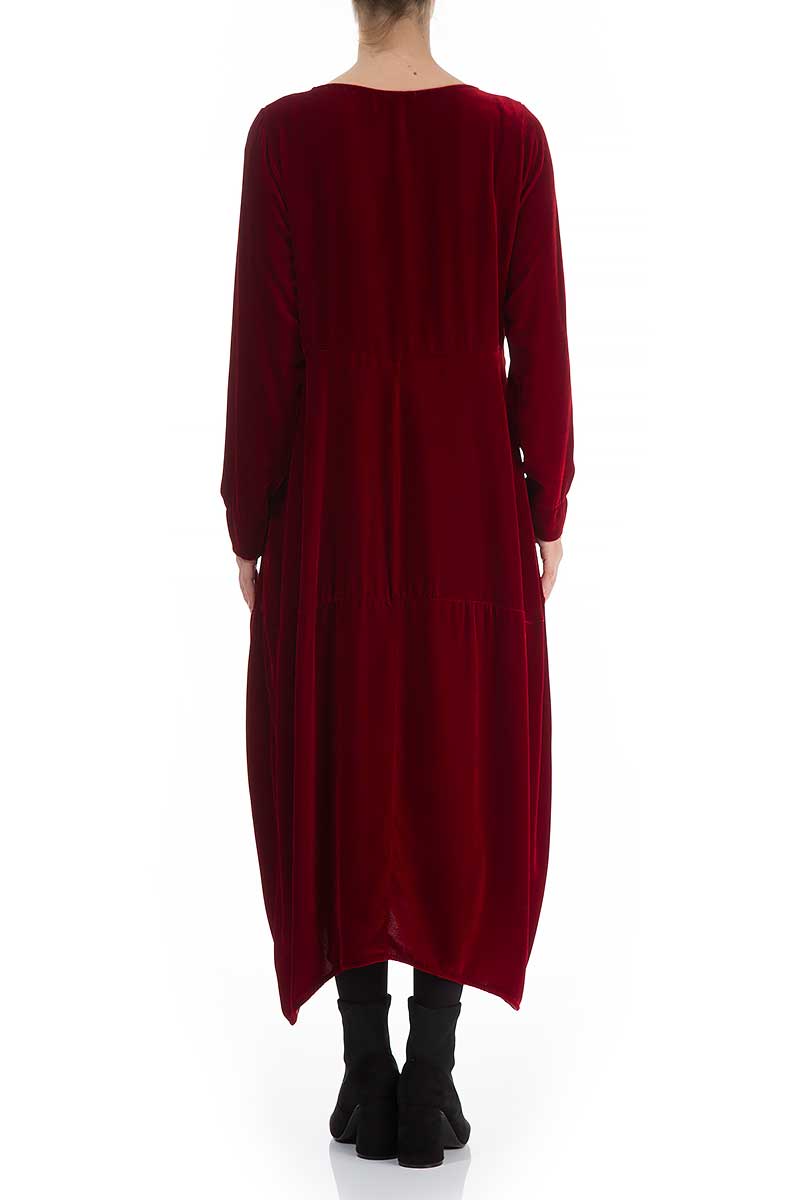 Balloon Dark Red Silk Velvet Dress