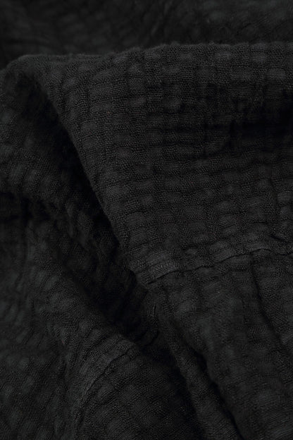 Balloon Long Sleeves Black Textured Linen Dress 5