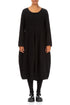 Balloon Long Sleeves Black Textured Linen Dress 1