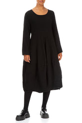 Balloon Long Sleeves Black Textured Linen Dress 3