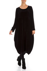 Balloon Black Silk Velvet Dress 5