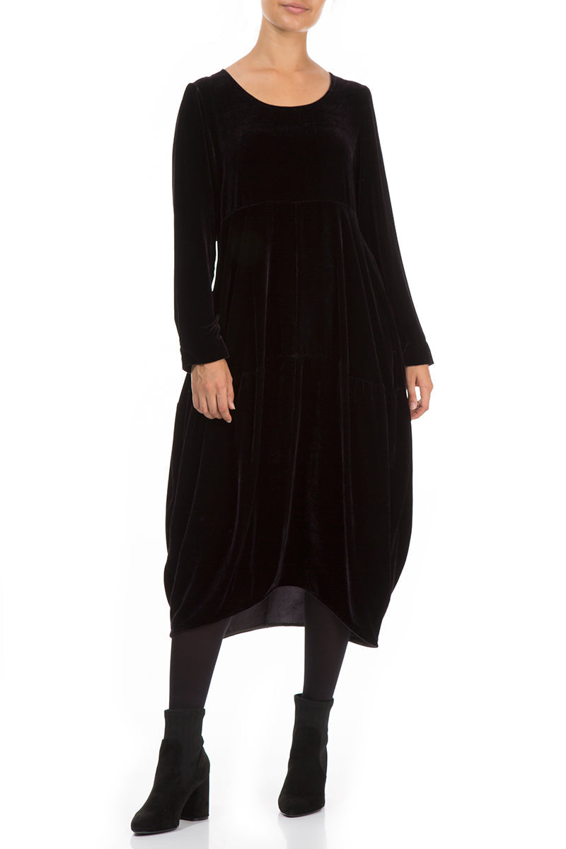 Balloon Black Silk Velvet Dress 3