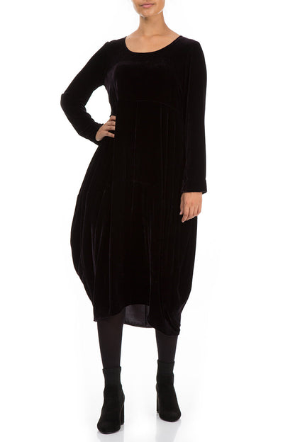 Balloon Black Silk Velvet Dress 4