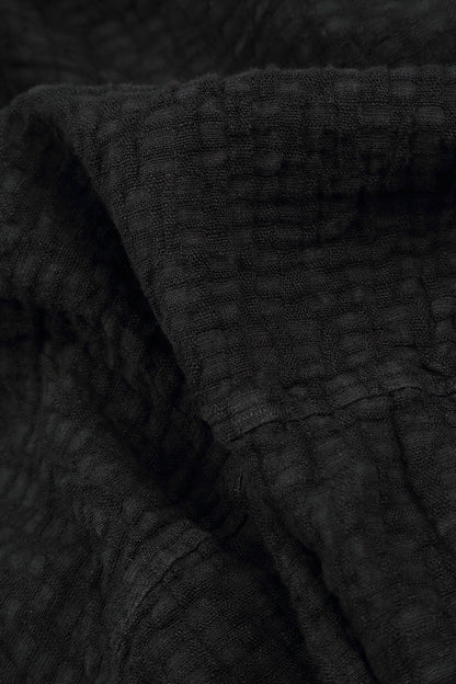 Black Textured Linen Midi Skirt 4