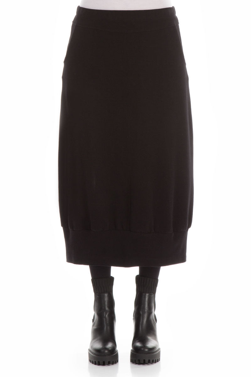 Black Cotton Midi Skirt