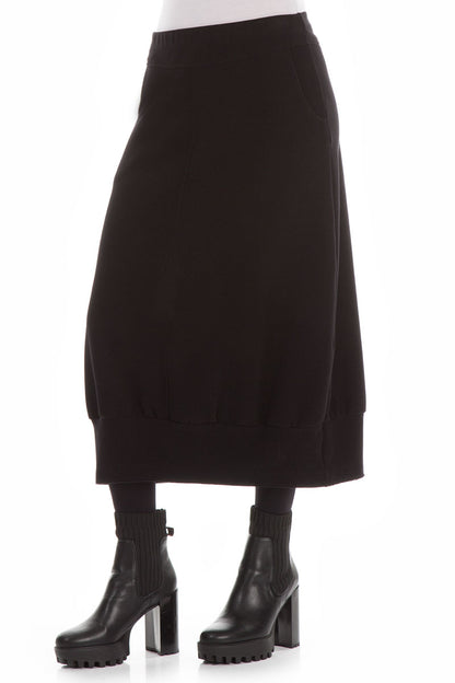 Black Cotton Midi Skirt