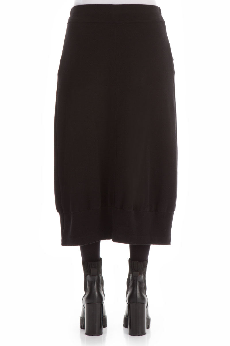 Black Cotton Midi Skirt