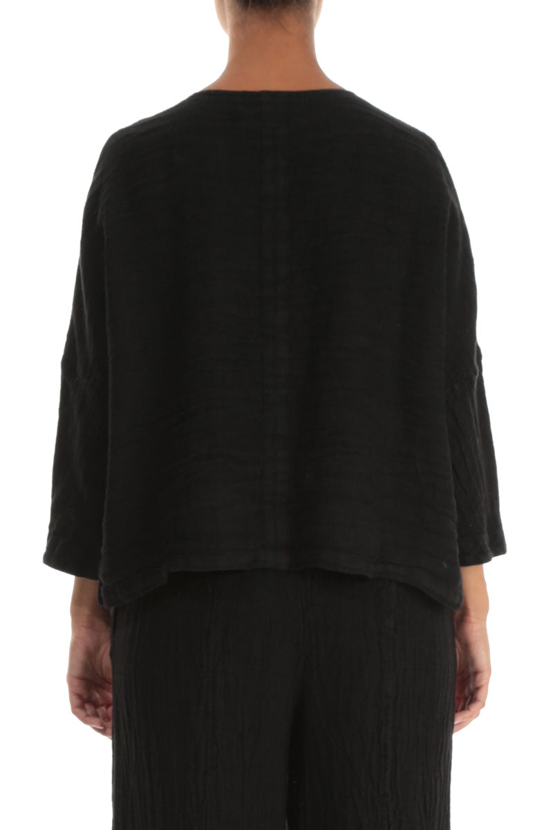 Black Mélange Linen Jacket Blouse