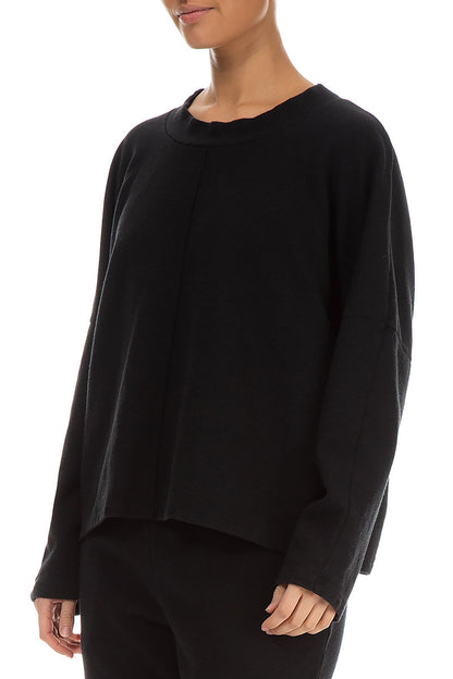 Boxy Black Rib Cotton Wool Blouse