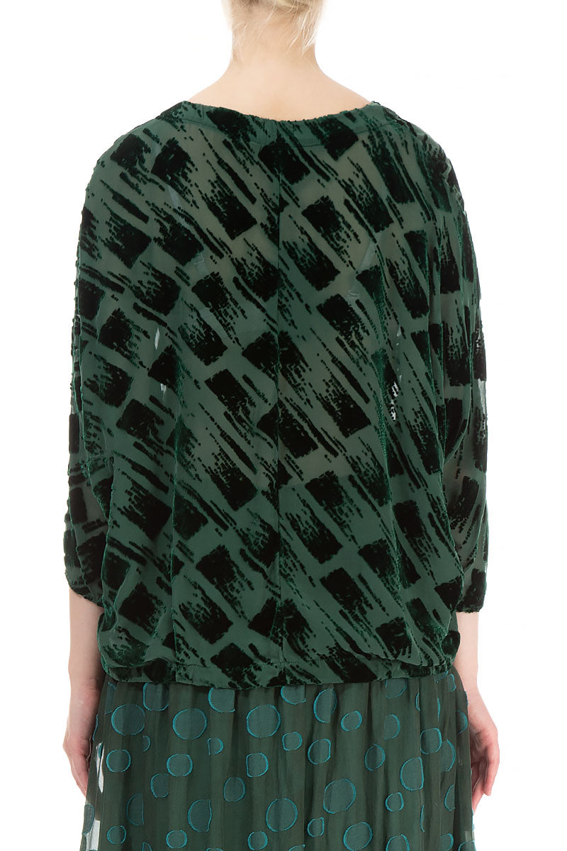 Boxy Devoré Brush Pine Green Silk Velvet Blouse 2