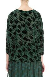 Boxy Devoré Brush Pine Green Silk Velvet Blouse 2