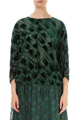 Boxy Devoré Brush Pine Green Silk Velvet Blouse 1