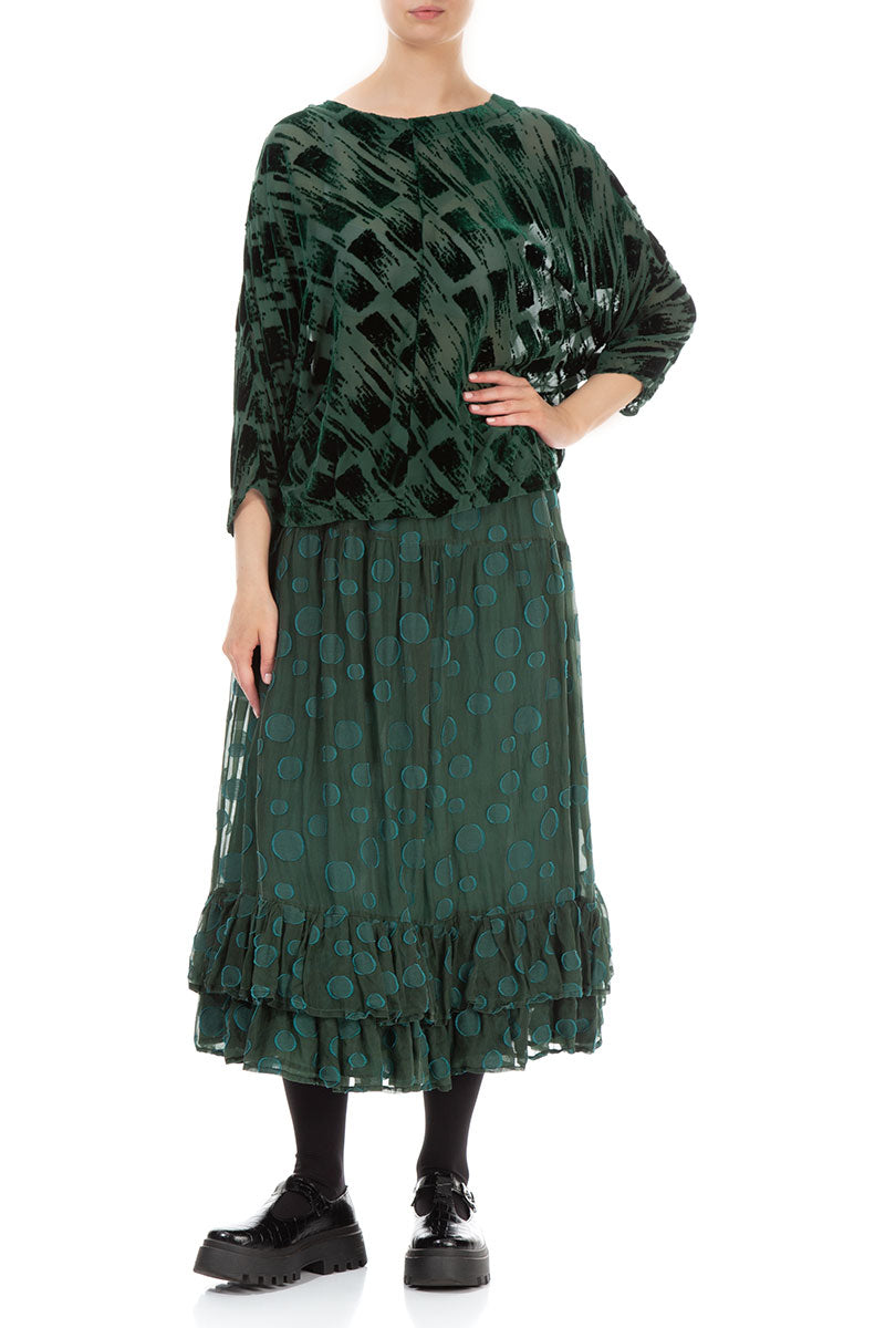 Boxy Devoré Brush Pine Green Silk Velvet Blouse 4