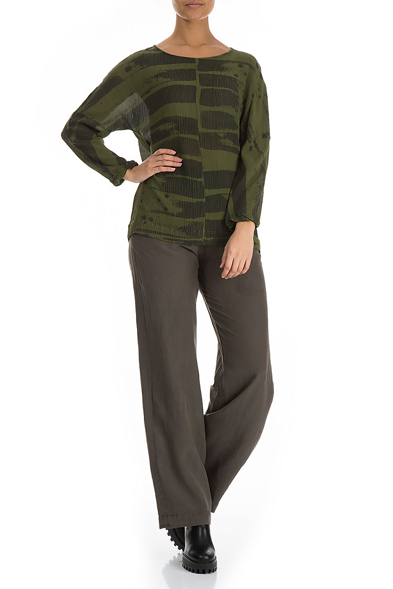 Boxy Khaki Print Silk Viscose Blouse 4