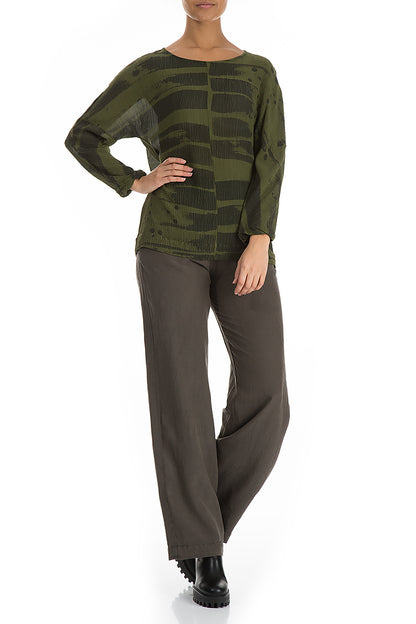 Boxy Khaki Print Silk Viscose Blouse 4