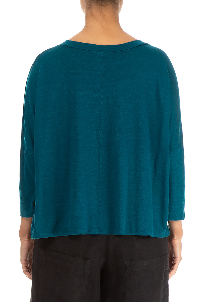 Boxy Turquoise Linen Jersey Blouse